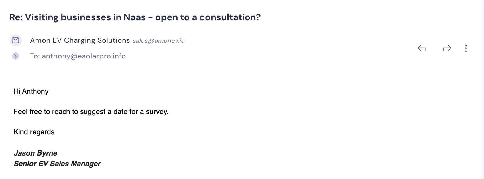 Senior EV Sales Manager inviting a site survey